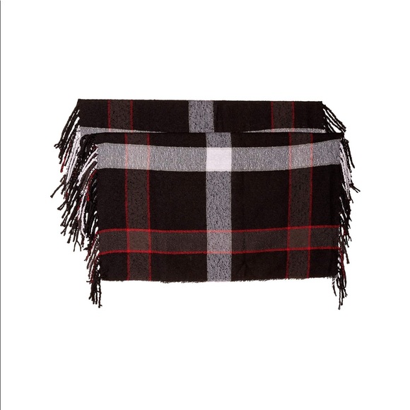 NWT Free People Black Red Plaid Fringe Scarf - Picture 5 of 7